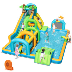 Tropical Inflatable Aqua Park with 330 lb Capacity and 750W Blower, Ages 3 to 12