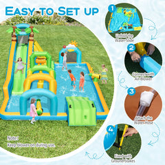 Tropical Inflatable Aqua Park with 330 lb Capacity and 750W Blower, Ages 3 to 12