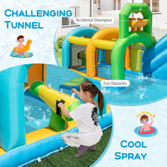 Tropical Inflatable Aqua Park with 330 lb Capacity and 750W Blower, Ages 3 to 12