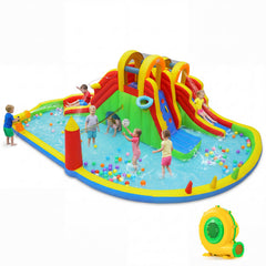 Giant Inflatable Water Park with Two Long Slides, Tunnel and 750W Air Blower