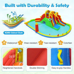 Giant Inflatable Water Park with Two Long Slides, Tunnel and 750W Air Blower