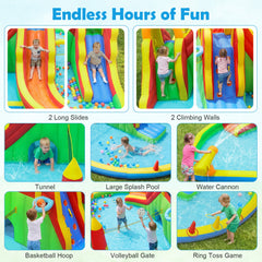 Giant Inflatable Water Park with Two Long Slides, Tunnel and 750W Air Blower