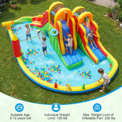 Giant Inflatable Water Park with Two Long Slides, Tunnel and 750W Air Blower