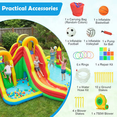 Giant Inflatable Water Park with Two Long Slides, Tunnel and 750W Air Blower