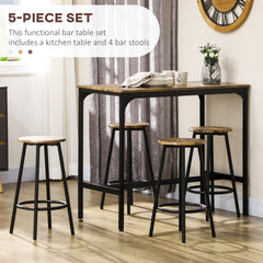 5-Piece Bar Table Set for 4, Industrial Counter Height Bar Table and Chairs for Kitchen, Dining Room, Grey