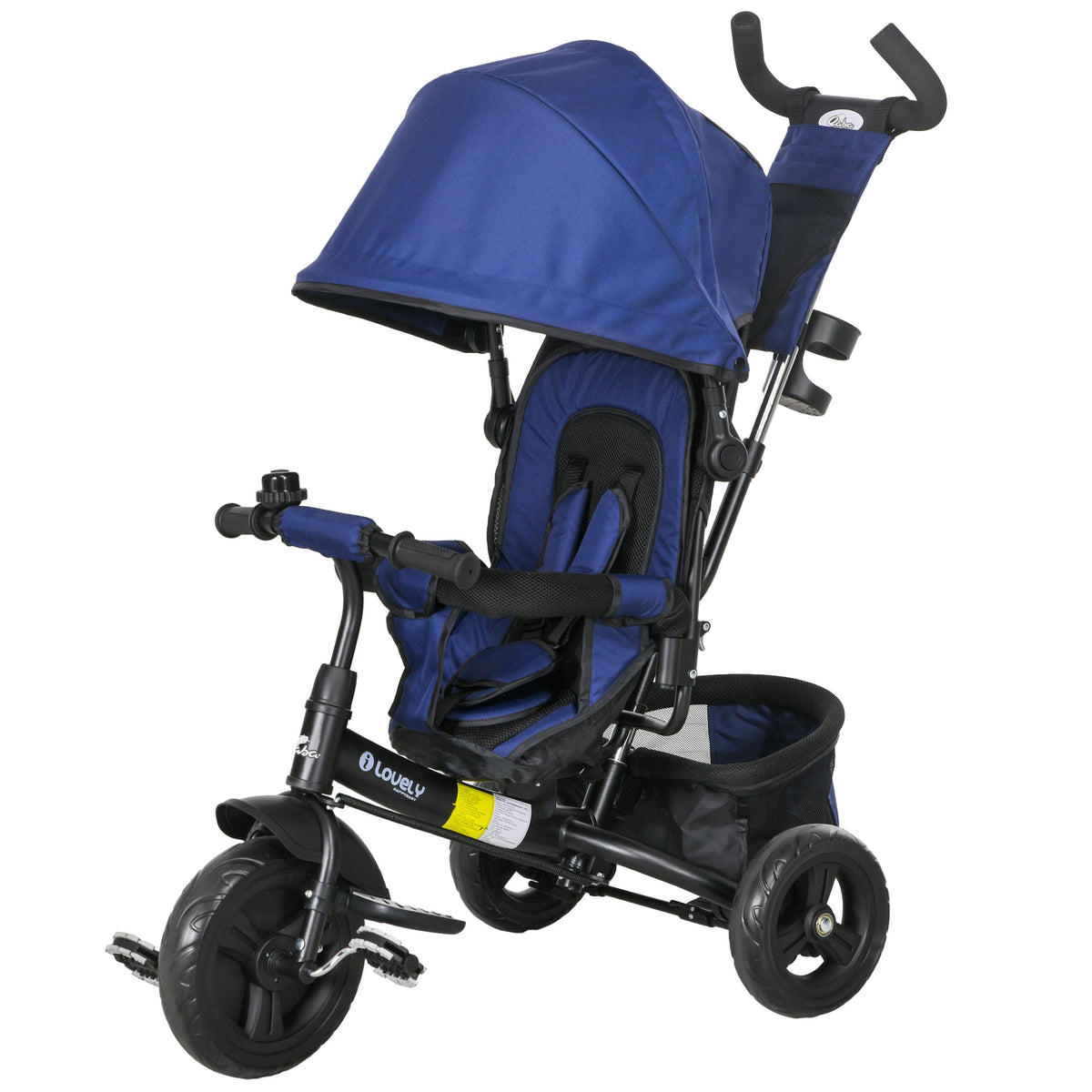 6 in 1 Tricycle for Toddler 1-5 Years with Parent-Push Handle, Dark Blue