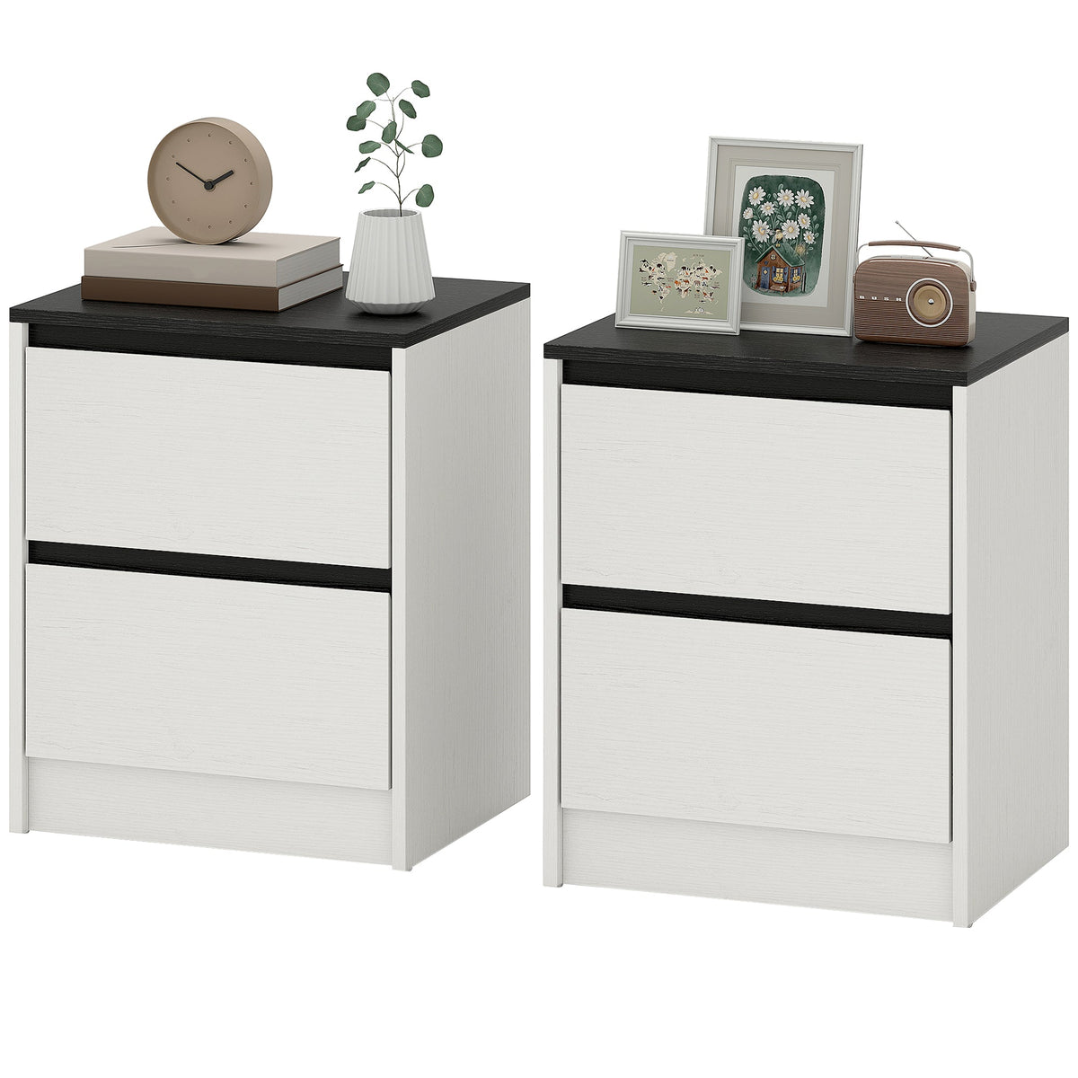 Nightstands Set of 2, Modern Bedside Tables with 2 Drawers, End Side Tables for Bedroom, White