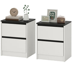 Nightstands Set of 2, Modern Bedside Tables with 2 Drawers, End Side Tables for Bedroom, White