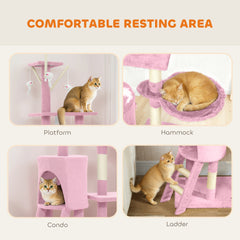 53" Cat Tree Tower, Kitten Activity Centre with Scratching Posts, Condo, Perches, Ladder, Hammock, Dangling Toys, Grey