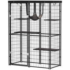 Metal Cat Cage with Waterproof Cover, 4 Platforms, Hammock, Washable Cushions for 1-3 Kittens, 46.5" x 22" x 62", Black
