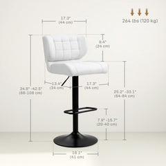 Swivel PU Leather Barstools Set of 2 Adjustable Bar Stools with Footrest Back for Kitchen Counter Dining Room Black