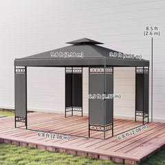 10 x 10 FT Canopy Gazebo, Double Roof Patio Gazebo with Screen Panels and Metal Frame for Deck, Backyard, Khaki
