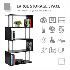 5-Tiers Geometric Wooden Bookcase S-Shaped Storage Bookshelf Display with Metal Frame for Living Room, Bedroom, Home Office, White