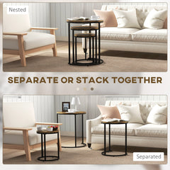 Nesting Tables Set of 3, Round Coffee Table, Stacking Side Tables with Steel Frame for Living Room