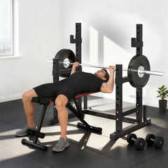 Adjustable Squat Rack, 660 lbs Multi-Function Barbell Rack for Weight Lifting and Home Gym Strength Training, Black