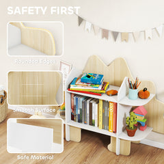 Dinosaur Themed Kids Bookshelf, 2 Tier Kids Bookcase, for Playroom, Bedroom, Living Room, Kids Room, Natural