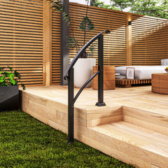 2-3 Step Handrails for Outdoor Steps, Metal Outdoor Stair Railing, Porch Deck Railing with Installation Kit, Black