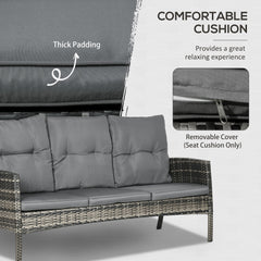 6-Piece Outdoor Patio Furniture Set with Chairs, Ottomans, Sofa, Glass Top Coffee Table and Cushions, Wicker Rattan Conversation Set for Backyard and Porch, Grey