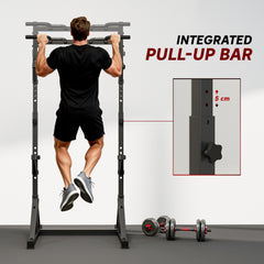 Adjustable Squat Rack, Multi-Function Bench Press Rack with Weight Plate Holders and Pull up Bar, Black