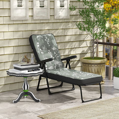 Outdoor Lounge Chair with Padded Cushion, Folding Reclining Patio Garden Chair with Recline Back, Footrest, for Poolside, Patio, Blue