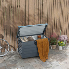 78 Gallon Garden Storage Box, Waterproof Outdoor Storage Container with Wheels and Handles, Dark Grey