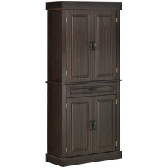 71" Freestanding Kitchen Pantry with 4 Doors and 2 Cabinets, Tall Storage Cabinet for Kitchen, Distressed Black