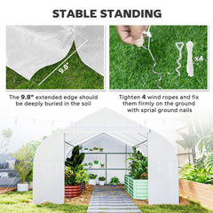 20x10x7ft Walk-in Steeple Greenhouse Outdoor Backyard Plant Seed Growth Shed Tunnel Warm House with 2 Anchor Way Green