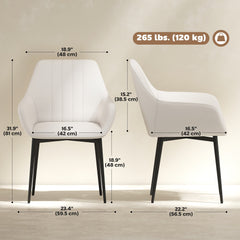 Dining Chairs Set of 2, Linen Upholstery Accent Chair with Back, Armrest, Metal Legs, Dark Grey
