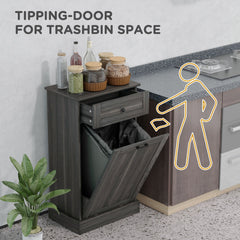Kitchen Tilt Out Trash Bin Cabinet, Free Standing Recycling Cabinet, Trash Can Holder with Drawer, White