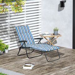 Foldable Lounge Chair, Reclining Patio Sun Lounger with 6-Position Adjustable Back, Blue and White