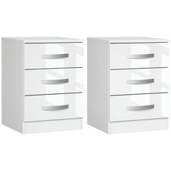 Bedside Table Set of 2, Modern Nightstand with Drawers and High Gloss Fronts, Night Table for Bedroom, Black
