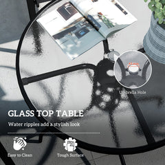 Five-Piece Steel Patio Set, with Glass-Top Table - Black
