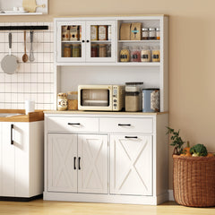 69" Kitchen Pantry Cabinet with Charging Station Kitchen Cabinet with Microwave Stand 7 Gallon Trash Can Cabinet Black