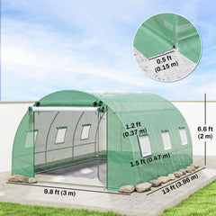 Walk-in Tunnel Greenhouse, Plant Hot House w/ Support Rods, Roll-up Mesh Door, Mesh Windows, 13'x9.8'x6.6', Green