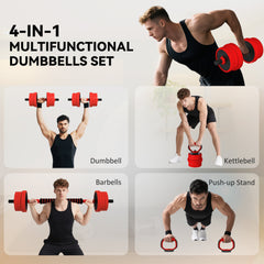 44lbs 4-in-1 Adjustable Weight Dumbbell Set, Barbell, Kettlebell, Push Up Stand, Green