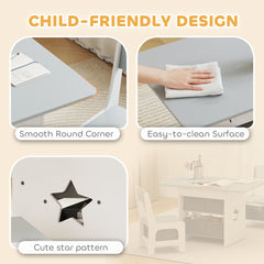 3 Piece Kids Table and Chair Set with 6 Removable Drawers, for Classroom, Living Room, Bedroom, Nursery, Light Grey