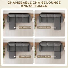 Sectional Sofa, L Shaped Couch, with Changeable Chaise or Ottoman, Dark Grey