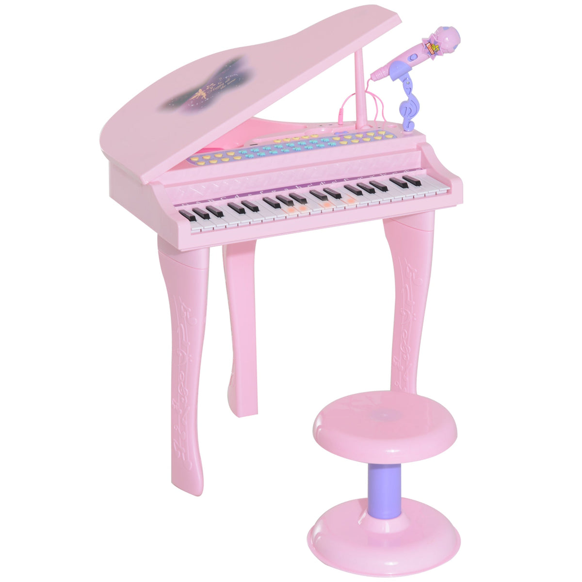 Mini Electronic Musical Piano 37 Key Keyboard Multifunction Kids Toy with Microphone Stool (Pink)