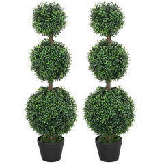 2 Pack 36.1" Artificial Trees, Boxwood Topiary Ball Trees with Pot for Indoor, Outdoor, Home Office, Living Room, Green
