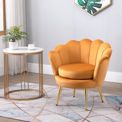 Modern Accent Chair, Velvet-Touch Fabric Leisure Club Chair with Gold Metal Legs for Bedroom, Dark Green