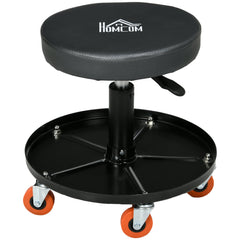 Shop Stool, Pneumatic Adjustable Mechanic Stool, with Tool Tray, Wheels - Black