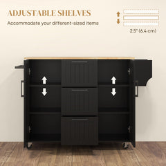 Rolling Kitchen Cart on Wheels with Drop Leaf, Kitchen Island with 3 Drawers, Solid Wood Top and Towel Rack, White