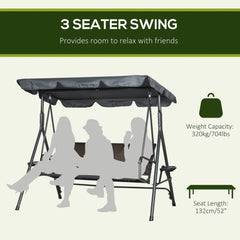 3-Seat Patio Swing Chair, Outdoor Canopy Swing Glider with Adjustable Shade, Rattan Seat and Steel Frame, for Porch, Garden, Poolside, Dark Grey