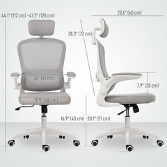 Ergonomic Mesh Office Chair, High Back Desk Chair with Rotatable Headrest, Flip-Up Armrests, Lumbar Support, Black