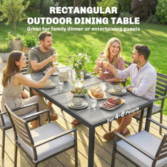 Outdoor Dining Table for 4-6, 59" Outdoor Patio Table with Metal Legs, Wood-Effect Top, Grey
