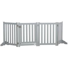 23.5"H Foldable Dog Gate with Door, 4 Panels Freestanding Pet Gate Barriers Indoor with Support Feet, Puppy Fence for Dogs, White