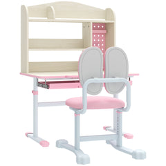 Kids Desk and Chair Set with Tilting Desktop, Adjustable Height, Drawer and Shelves for Boys Girls Ages 3-12, Grey
