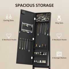 Free Standing Armoire Organizer, Lighted Mirrored Jewelry Cabinet w/ Angle Adjustable & 16 LED Lights Warm White