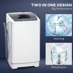 Compact Washer, Portable Washing Machine, Full Automatic Washer with 8 Programs and 6 Water Levels, White
