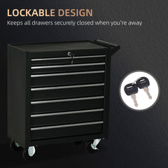 Rolling Tool Chest, 7-Drawer Lockable Tool Cabinet with 4 Wheels, Handle, Toolbox Storage Organizer for Garage, Workshop, Repair Shop, Red